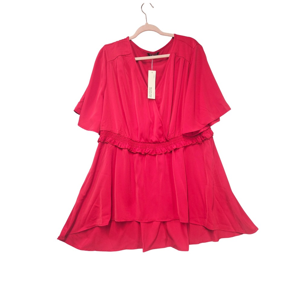 BloomChic Red Surplice V-Neck Smocked Waist High-Low Ruffle Dress US 18-20 NEW